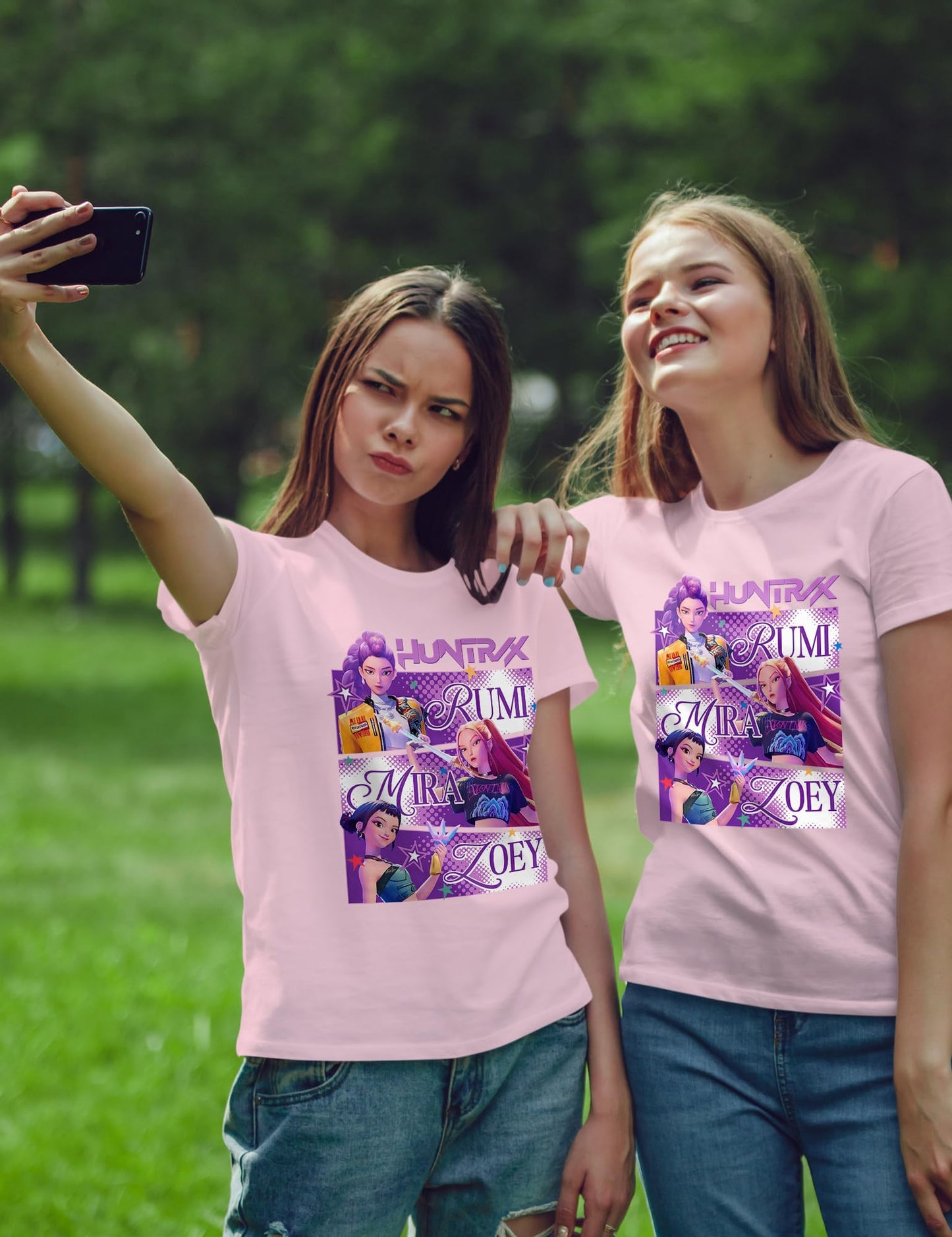 Huntrix Shirt - Demon Pop Hunters Shirt - Dark Fantasy Idol Slayer Graphic Tee - Supernatural K-Pop Merch for Kids&Adult (Pink, Youth S)