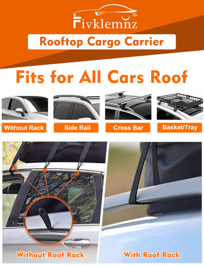 FIVKLEMNZ 21 Cubic Car Rooftop Cargo Carrier Roof Bag Waterproof for All Top of Vehicle with/Without Rack Includes Topper Anti-Slip Mat + Reinforced Straps + 6 Door Hooks + Luggage Lock