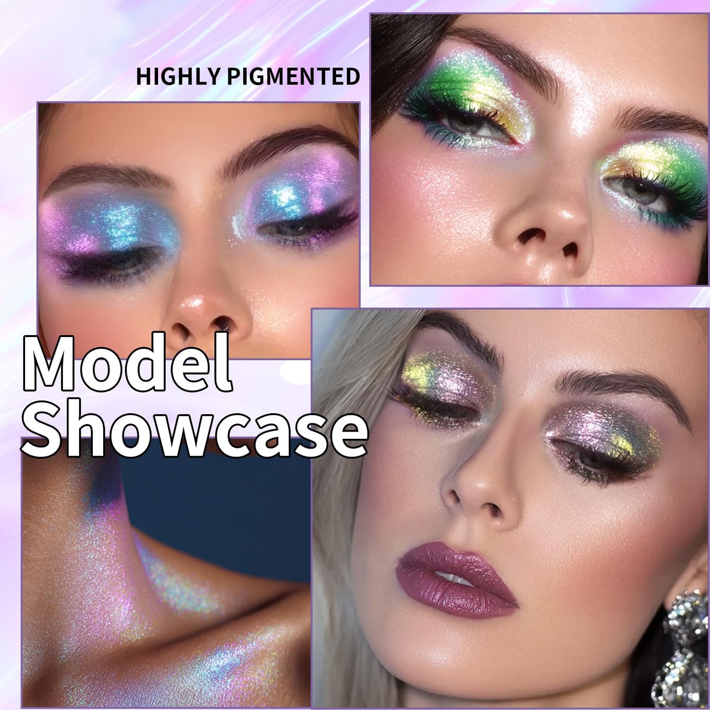 JUR MORNIER Multichrome Liquid Eyeshadow Set,3 Colors Multi-Dimensional Fairy Makeup,High Pigment Waterproof Aurora Eye Shadow,Ultre Fine Tip Glitter Eyeliner (01 Aurora+02 Twilight+03 Moonbow)