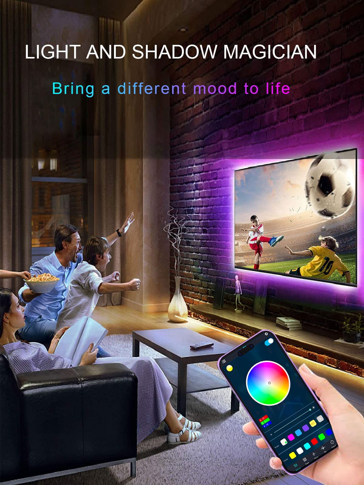 KANTUTOE LED Lights for TV, 16.4ft LED Lights for 45-75 Inch TVs, RGB TV Backlight Behind, Music Sync Bluetooth APP & Remote Control Strip Lights USB Powered for Bedroom/Gaming