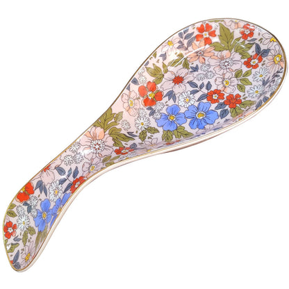 LEAZUL Ceramic Spoon Rest for Stove Top Kitchen Counter Large Spoon Holder Farmhouse Floral Flowers Print Coffee Spoon Cooking Utensil Tools Rest Modern Kitchen Decor