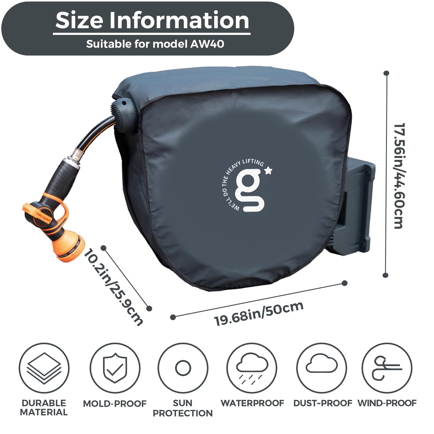 Giraffe Tools AW40 Garden Hose Reel Cover UV Resistant, Waterproof and Anti-Fading Cover for Water Hose Reel