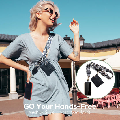 Clip and Go Phone Strap with Wallet Crossbody, Phone Chain Cross Body with Detachable Zippered Pouch, Phone Lanyard with Purse, Adjustable Mobile Strap(Leopard)