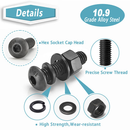 Kadrick Metric Screw Assortment, 2000PCS Metric Bolt Assortment Kit M2 M3 M4 M5 Machine Screws with Lock & Flat Washers, Grade 10.9 Alloy Steel Hex Socket Button Head Black Screws Nuts and Bolts Kit