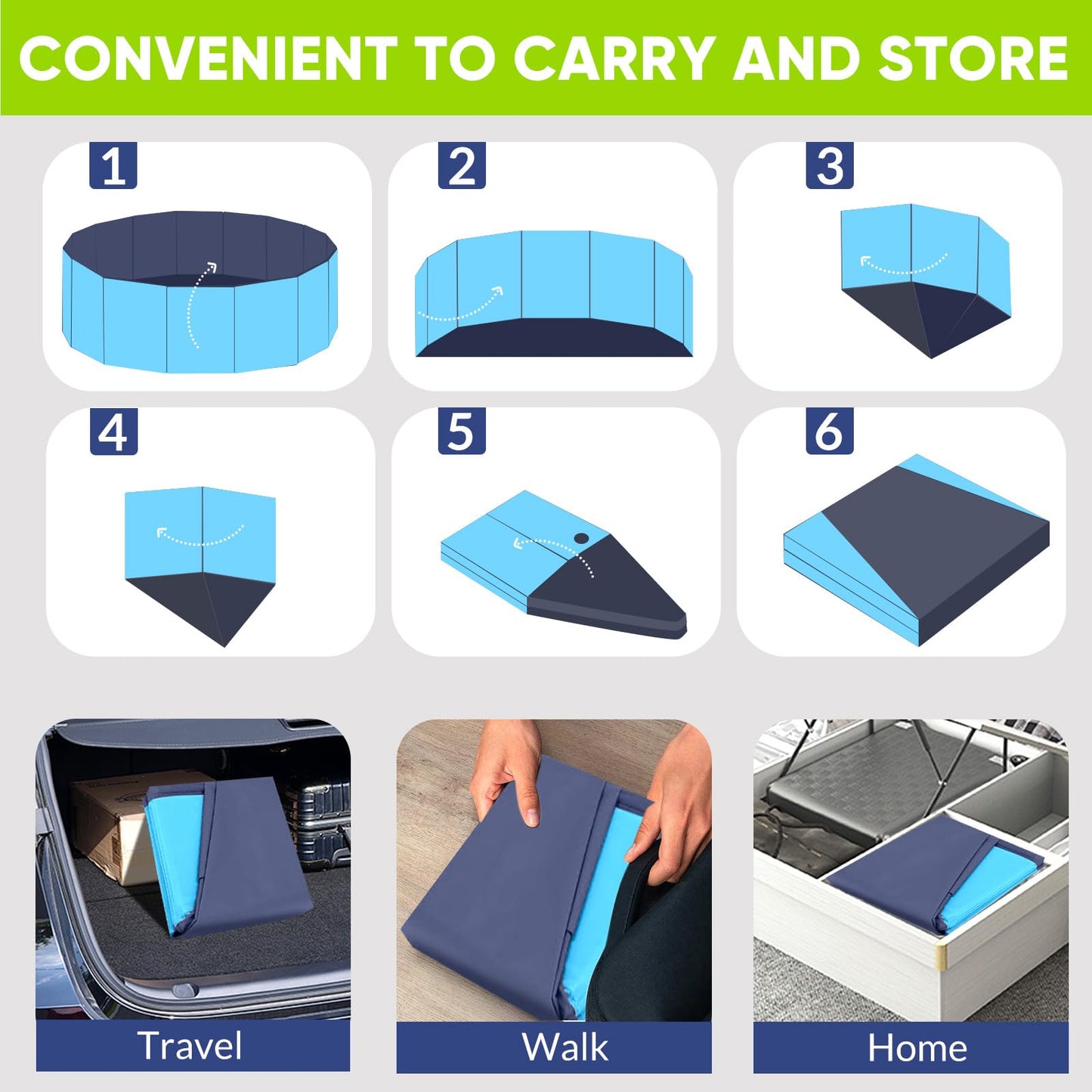 Dog Pool, Foldable Pet Swimming Pool with 6mm High-Strength PP Board, Hard Plastic Collapsible Doggy Pools for Small Dogs Kitty Duck,Non-Slip Doggie Bathtub Quick to Set Up and Drainage Hole(32x8in)