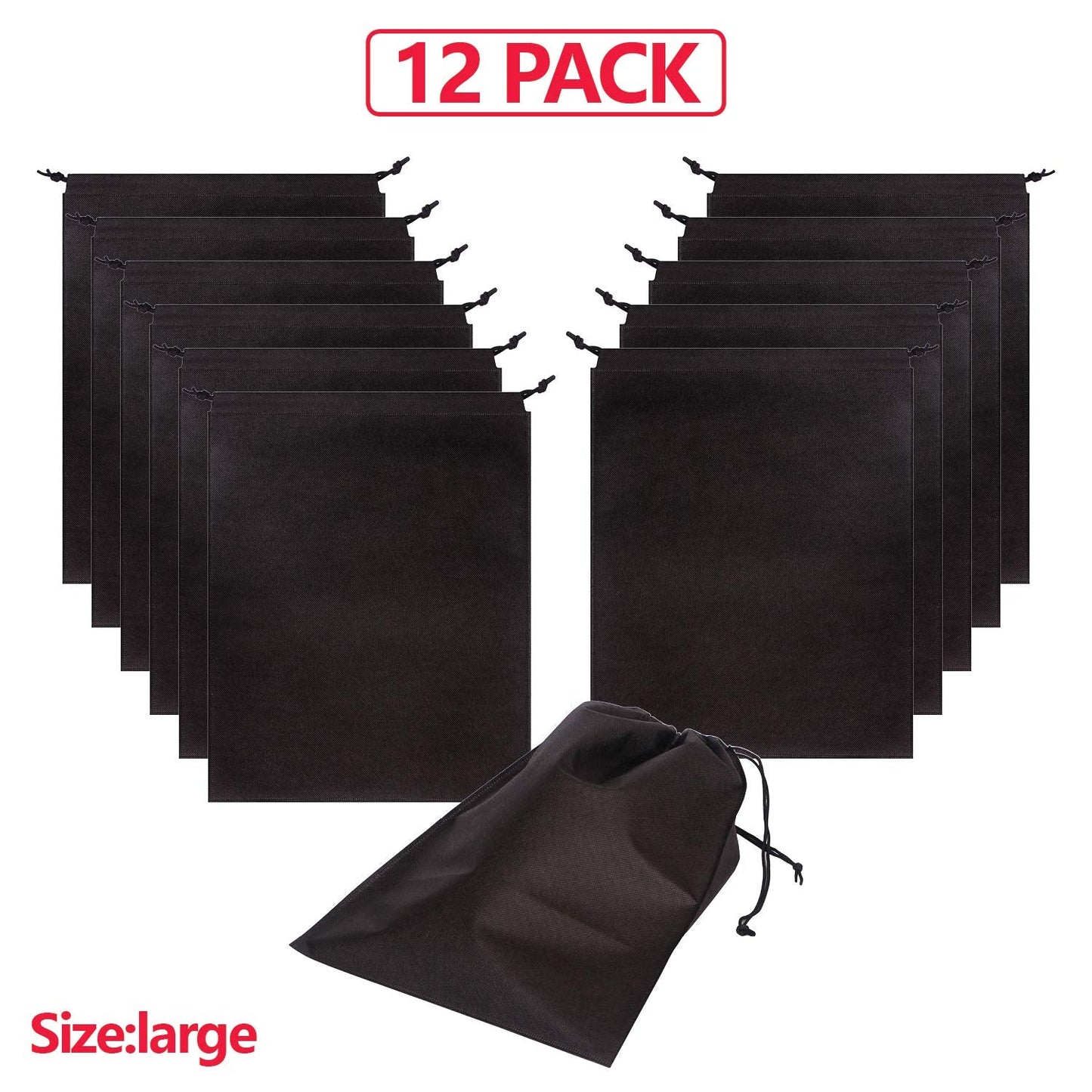 12 Pack Shoe Bags for Travel Non-Woven with Rope for Men and Women Large Shoes Pouch Storage Packing Organizers