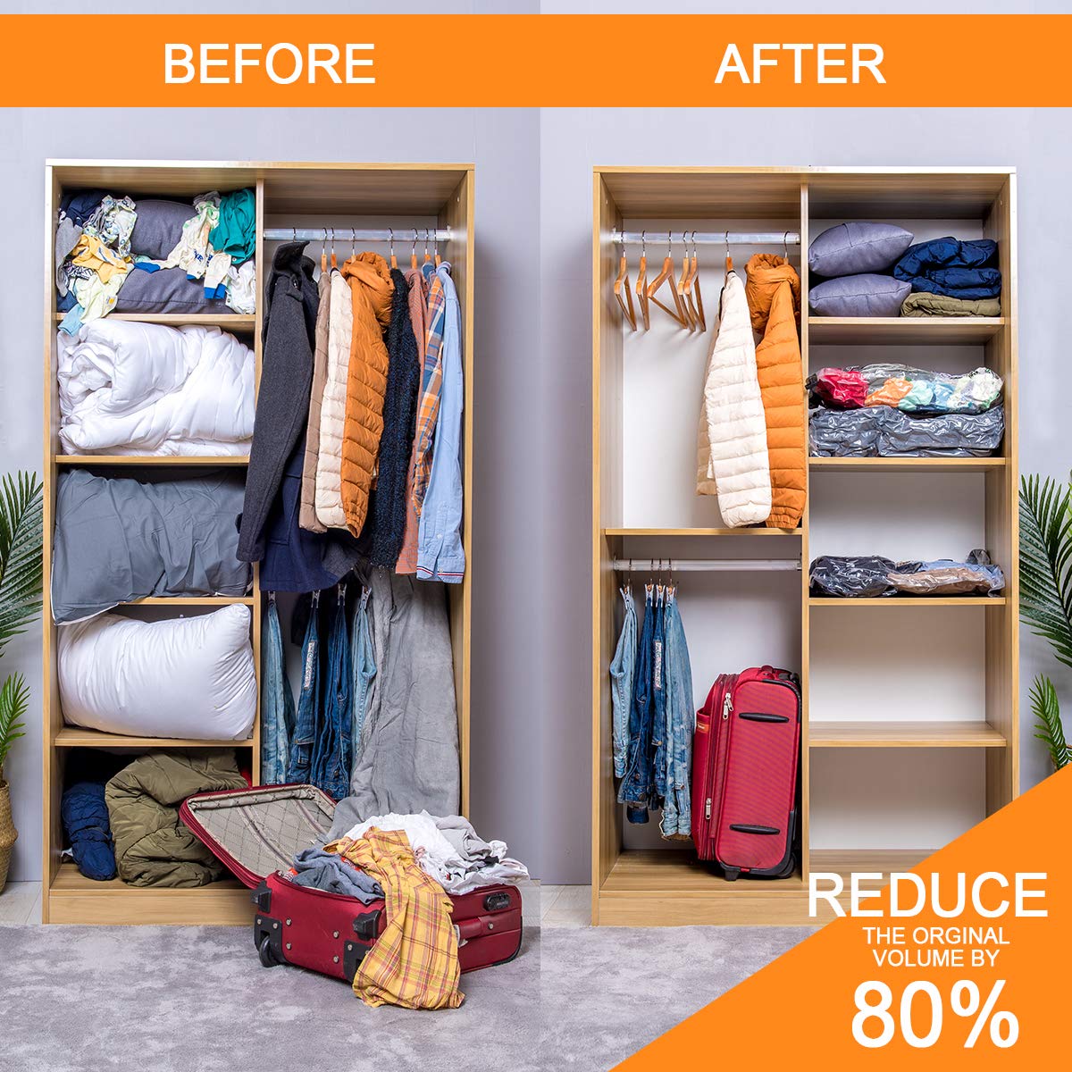 12 Pack Vacuum Storage Bags (3 Jumbo, 3 Large, 3 Medium, 3 Small),Plastic Packaging Bags,Space Saver Sealer Compression Bags with Travel Hand Pump for Blankets, Comforters, Pillows, Clothes Storage