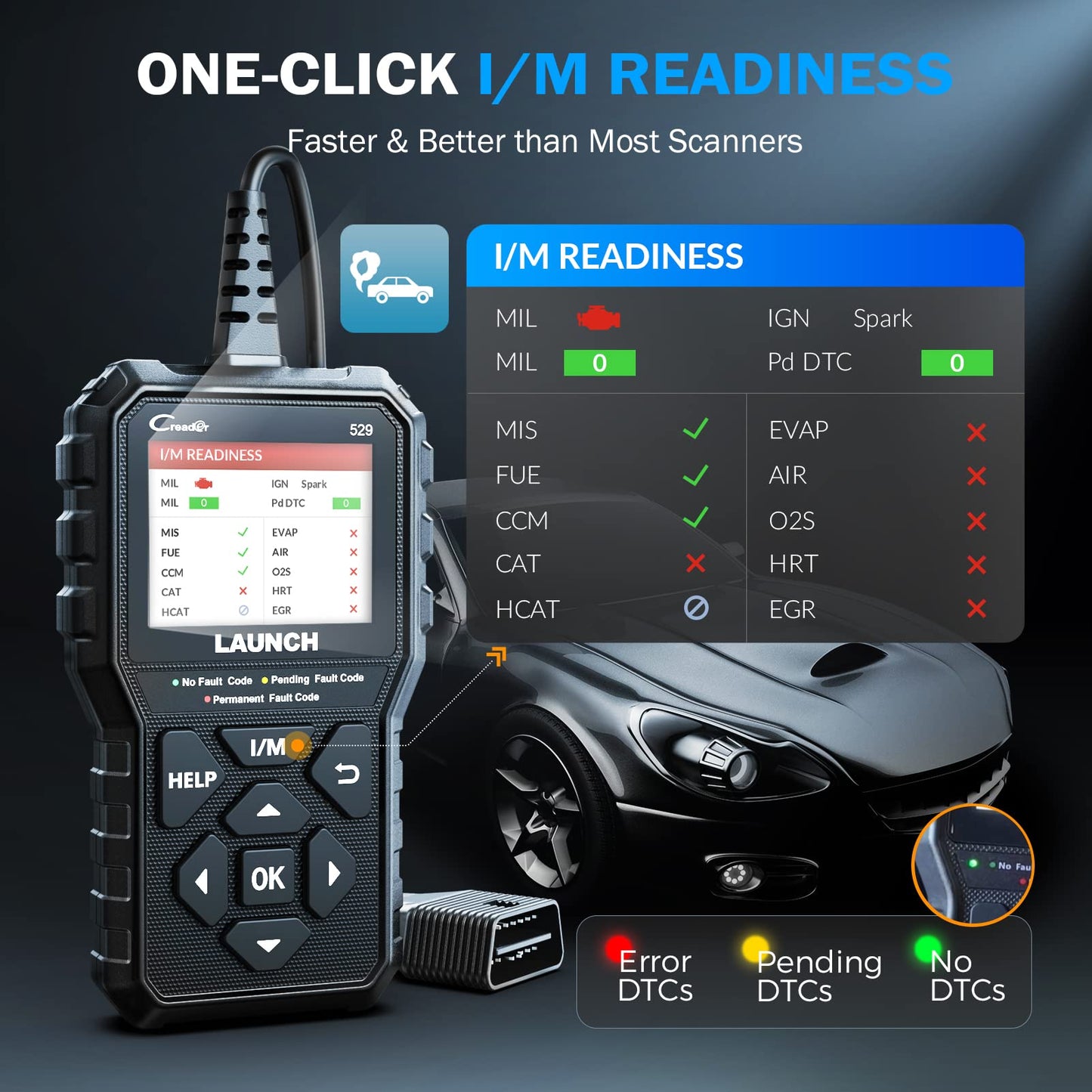 LAUNCH CR529 OBD2 Scanner Diagnostic Tool, Full OBD2 Scanner for Car, Free Lifetime Upd. Check-Egine-Light Code Reader, 5 Years. Backup, Clear Codes, One Click I/M, for DIYers with Cars After 1996