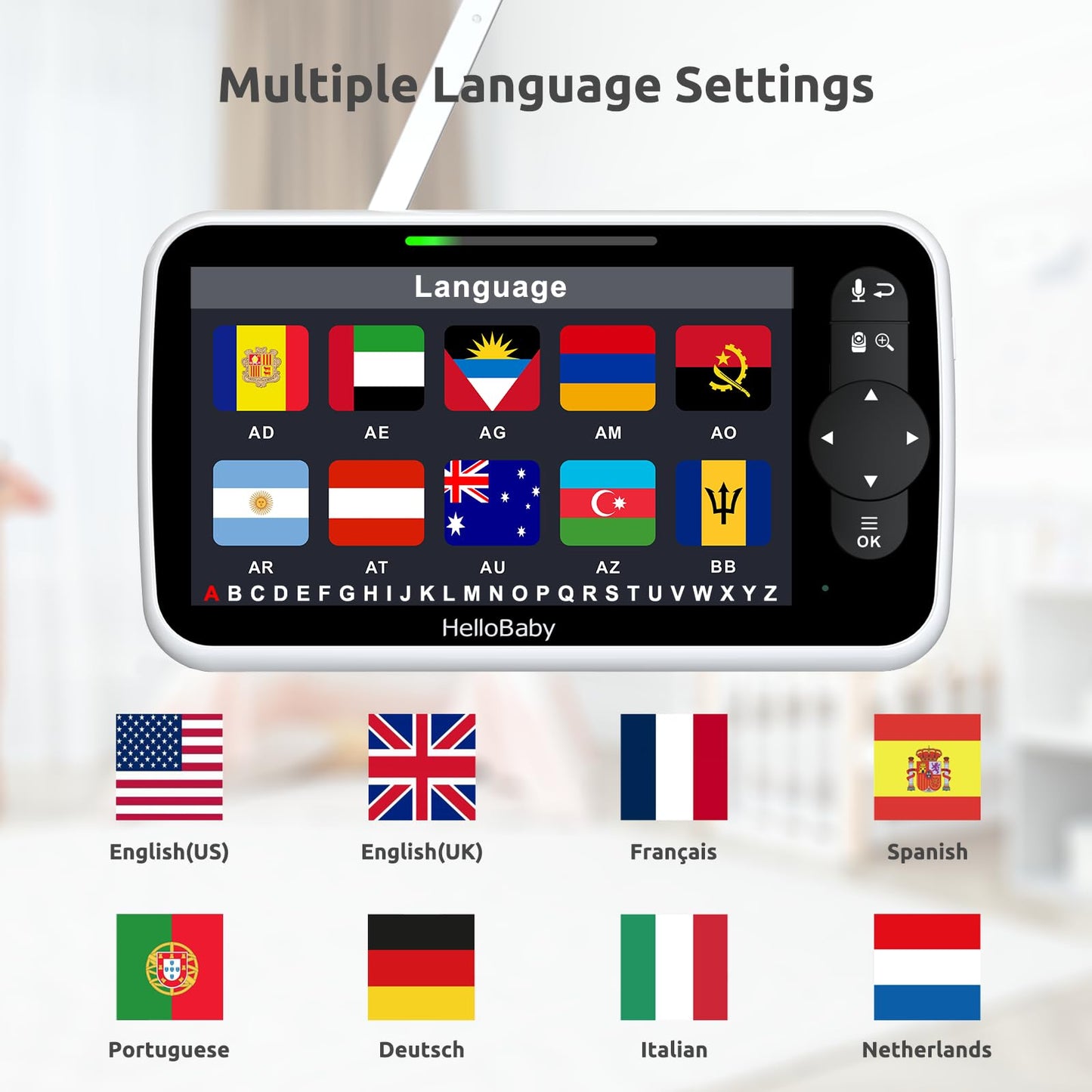 HelloBaby Video Baby Monitor with Upgraded 6” IPS Large Screen, Split Screen with 2 Cameras, Night Vision and Temprature Monitoring, Remote Pan-Tilt-Zoom Camera, No-WiFi