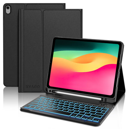 KVAGO for iPad 11th 10th Generation Case with Keyboard, 7 Color Backlit Wireless Detachable Keyboard, Folio Keyboard Cover with Pencil Holder for iPad 11 inch A16 2025 10th Gen 10.9 Inch 2022 (Black)