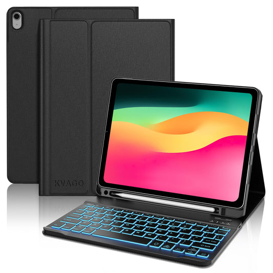 KVAGO for iPad 11th 10th Generation Case with Keyboard, 7 Color Backlit Wireless Detachable Keyboard, Folio Keyboard Cover with Pencil Holder for iPad 11 inch A16 2025 10th Gen 10.9 Inch 2022 (Black)