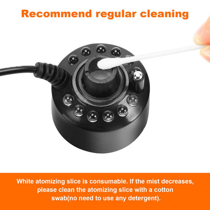 FITNATE Mist Maker, 12 LED Mister Fogger Water Fountain Pond Fog Machine Atomizer Air Humidifier, ultrasonic Mist fogger with Splash Guard, Perfect for Halloween and Other Holidays