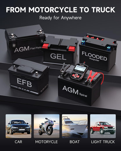 FOXWELL BT100 PRO 12V Car Battery Tester, 100-1100CCA Battery Load Tester, Automotive Digital Analyzer for Cars Trucks Motorcycles SUVs and Marine