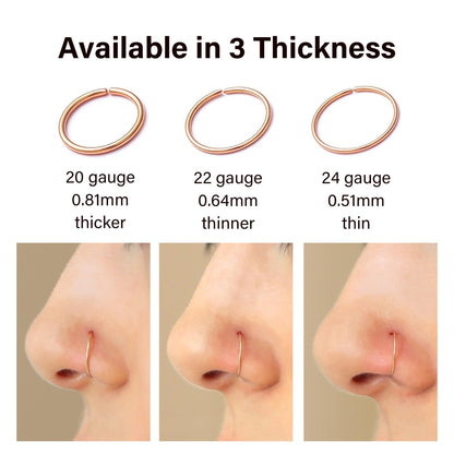 Thin Nose Rings Hoops for Women/Men,Tiny Small Gold Nose Rings 22g for Nose Piercings (1pc - 22 gauge - 7mm,14K Gold Filled)