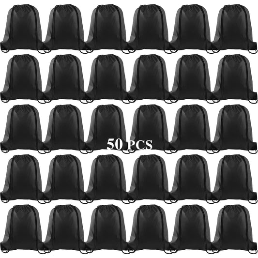 KUUQA 50Pcs Black Drawstring Backpack Bag Sack Drawstring Bags Bulk String Bags Storage Bags for Sport Gym Traveling