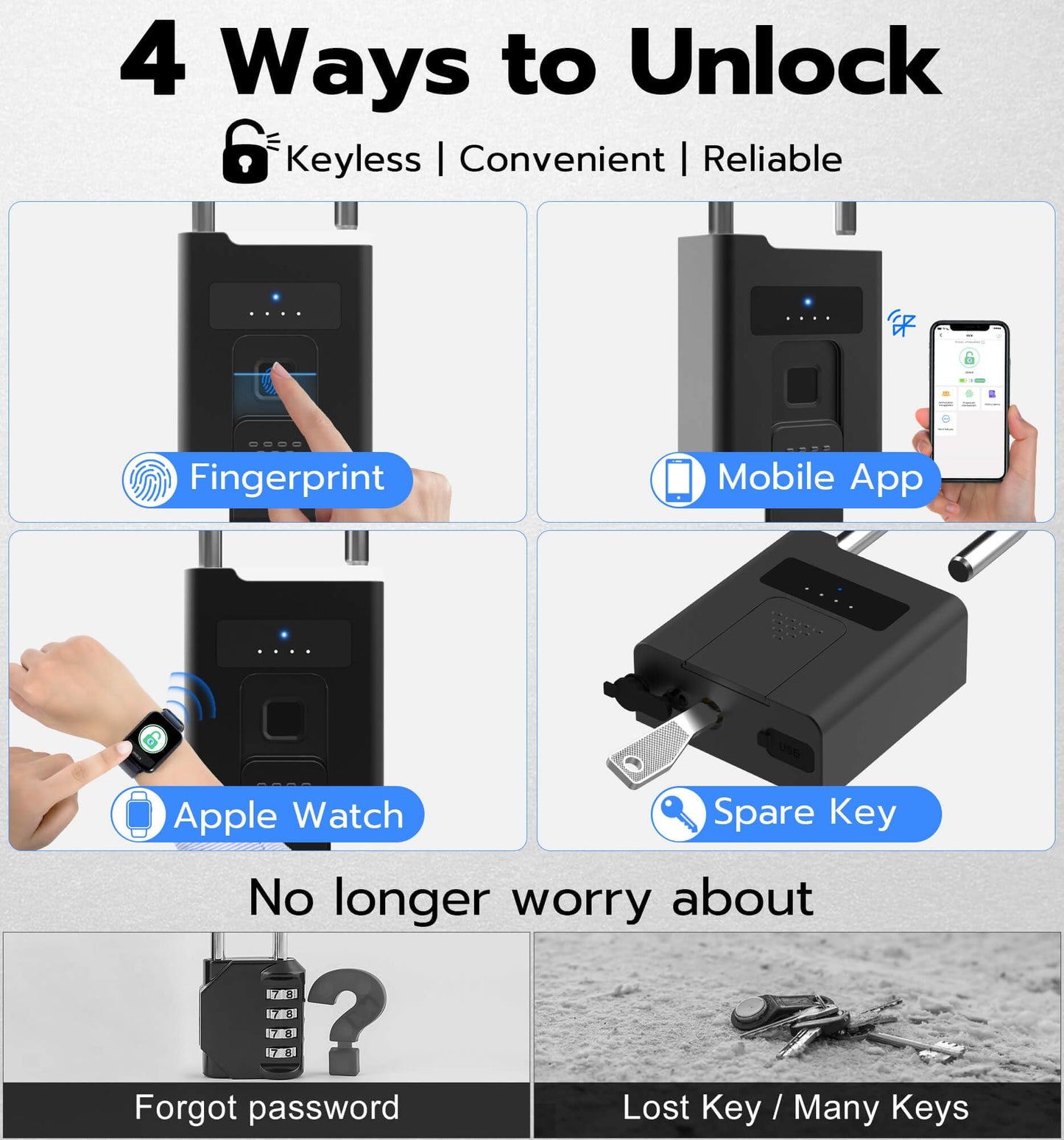 eLinkSmart Fingerprint Padlock with Key Backup, Heavy Duty Weatherproof Bluetooth Biometric Keyless Electronic Digital Smart Pad Lock for Gate Outdoor Fence Gym Locker Pool Shed Storage