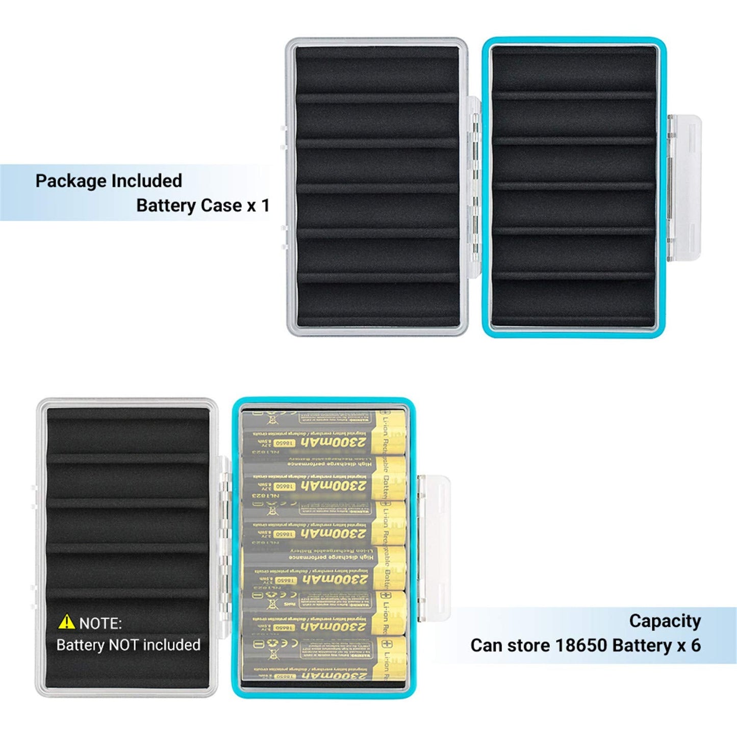 JJC 18650 Battery Case, Shockproof & Water-resistant Battery Storage Holder for 6 x 18650 Battery, PC Shell Easy to Carry