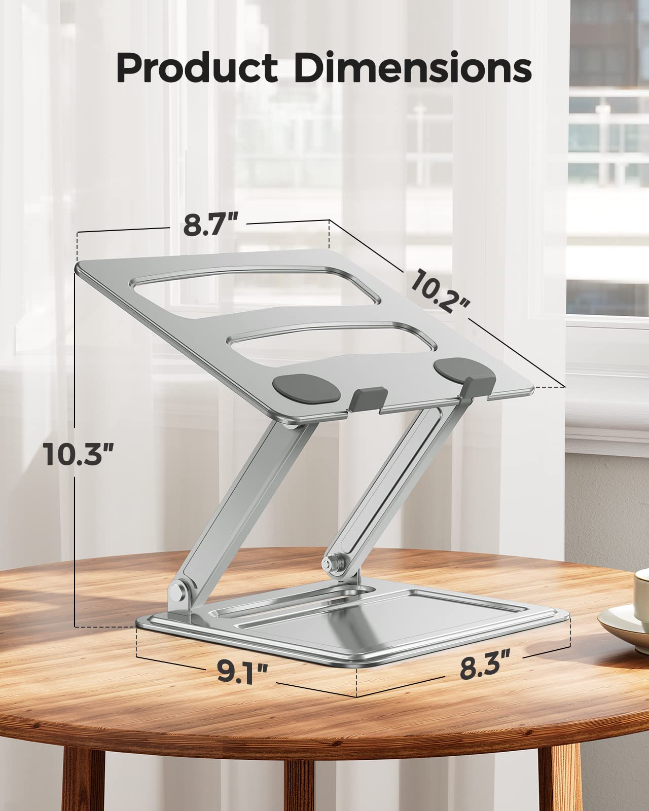 LORYERGO Laptop Stand for Desk, Adjustable & Foldable Laptop Riser for 10-15.6 Inch Laptops, Computer Stand for MacBook/Notebook, Portable Ergonomic Holder Up to 17.6lbs - Silver