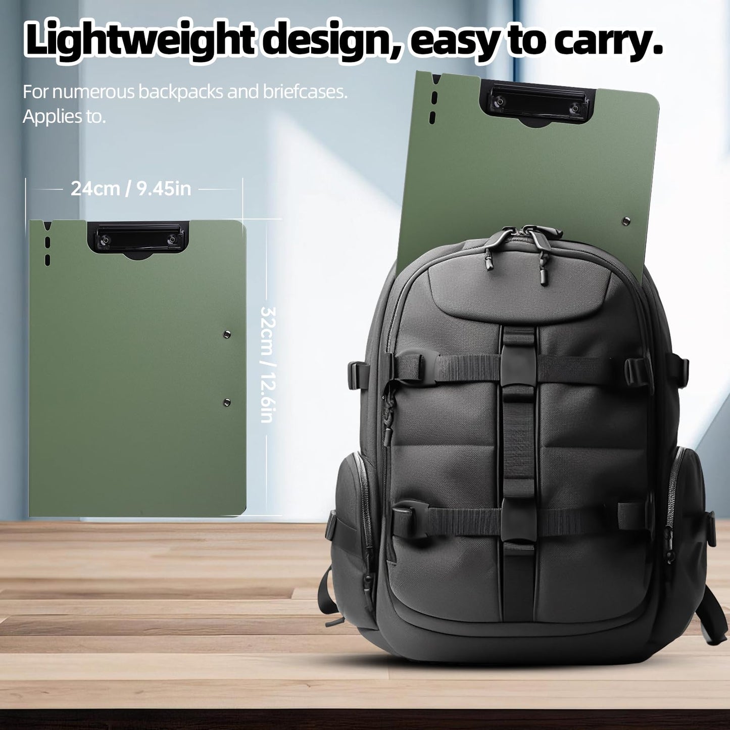 FRETONBA Clipboard Folder, A4 Foldable Clipboard with Horizontal and Vertical Double Metal Clips, 360 Degree Foldable Binder Clipboards with Pen Holder, File Cover Work Folder Clipboards, Green