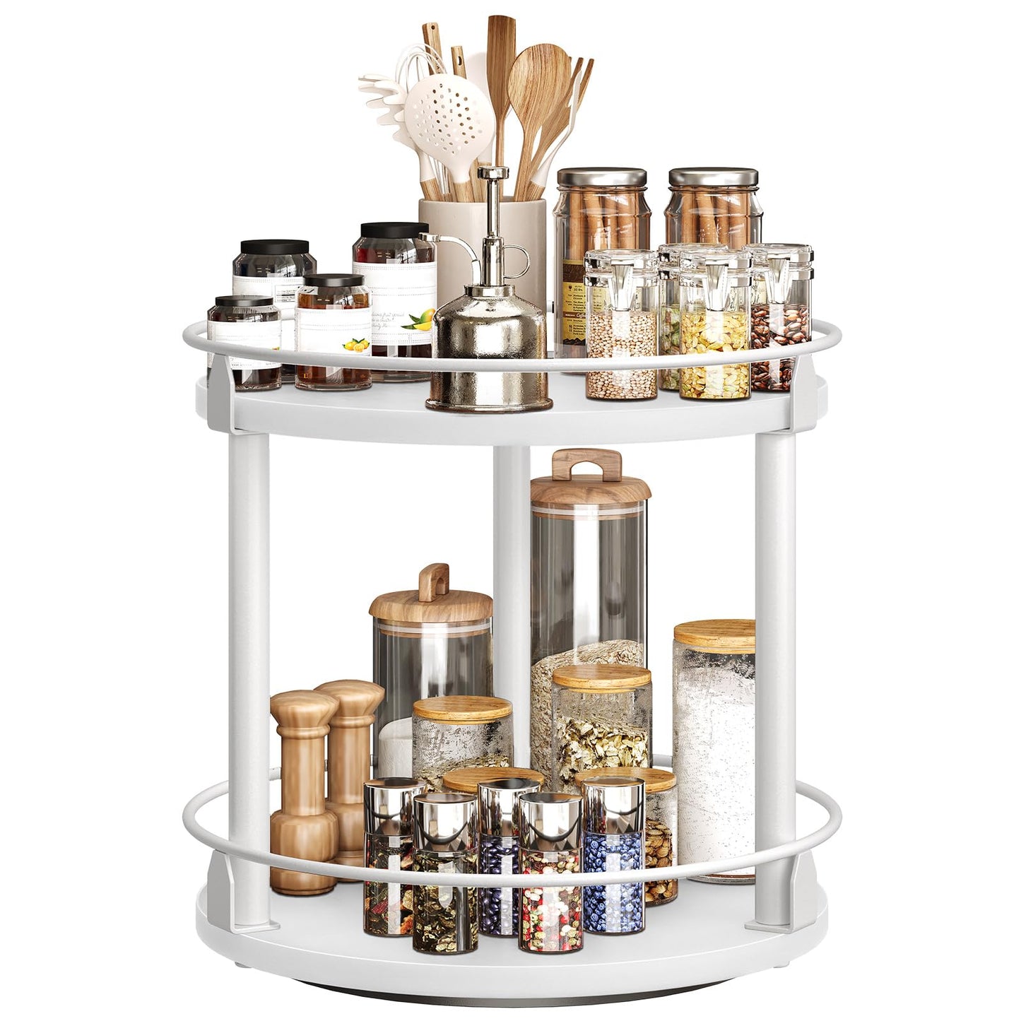 3-Tier Lazy Susan Organizer, Rotating Spice Rack, Spinning Organizer, Industrial Turntable Spice Rack Organizer for Cabinet, Kitchen Countertop, Pantry, Rustic Brown and Black SR23BR