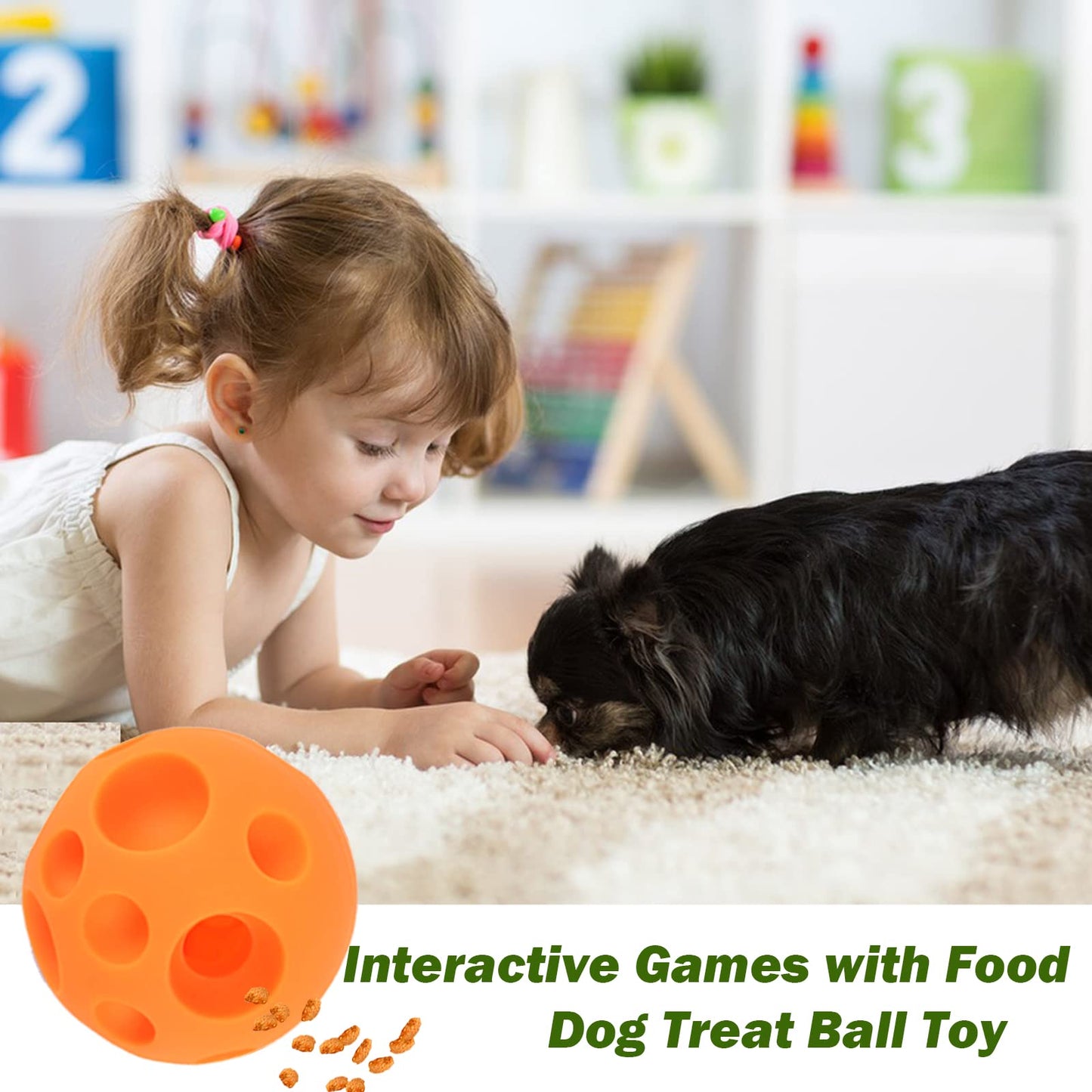 Evan Dog Toy Balls, 5 Inch Treat Tricky Ball Food Dispensing Toys Tricky Fun Interactive Dog Toy Food Dispenser Toy Puzzle Toy Ball Dog Chew Toys Ball for Large Medium Slow Feeder Dog Bowls（Orange）