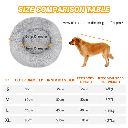 Donut Dog Bed Extra Large Washable - Anti Anxiety Calming Cosy Fluffy Plush Puppy Kitten Round Super Soft Snuggle Pet Cat Beds for Indoor Cats: Light Grey 80cm