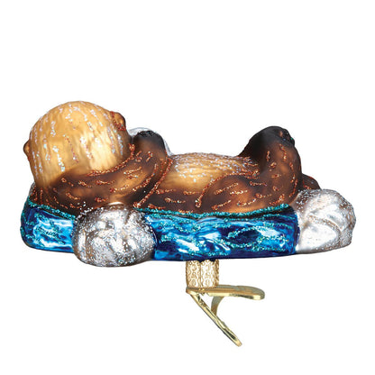 Old World Christmas Floating Sea Otter Glass Blown Ornament for Christmas Tree, Handcrafted Holiday Decoration, Sea Collection