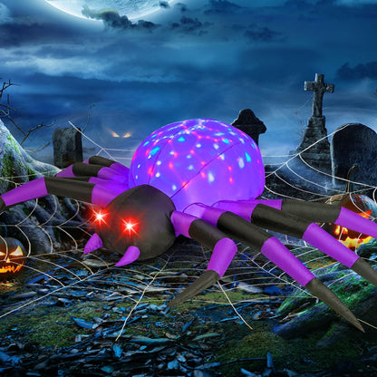 COMIN 9FT Width Halloween Inflatables Outdoor Decorations Spider Blow Up Yard Decoration with Built-in LED for Yard Garden Party Lawn (Purple)