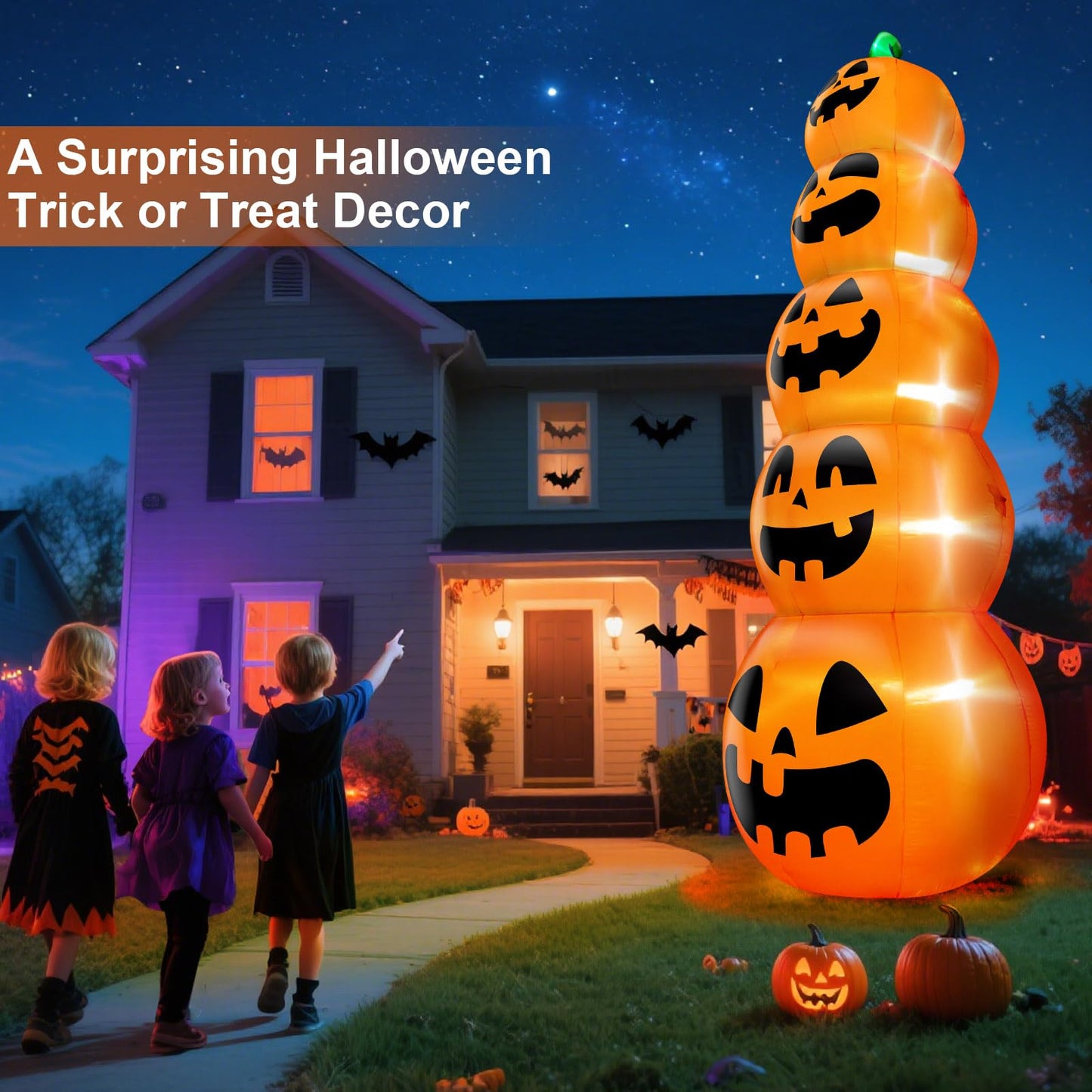 14 FT Giant Halloween Inflatable Stacked Pumpkins Outdoor Decoration Built in 5 LED Lights, Halloween Blow Up 5 Pumpkins Yard Decorations for Lawn Garden Party Decor