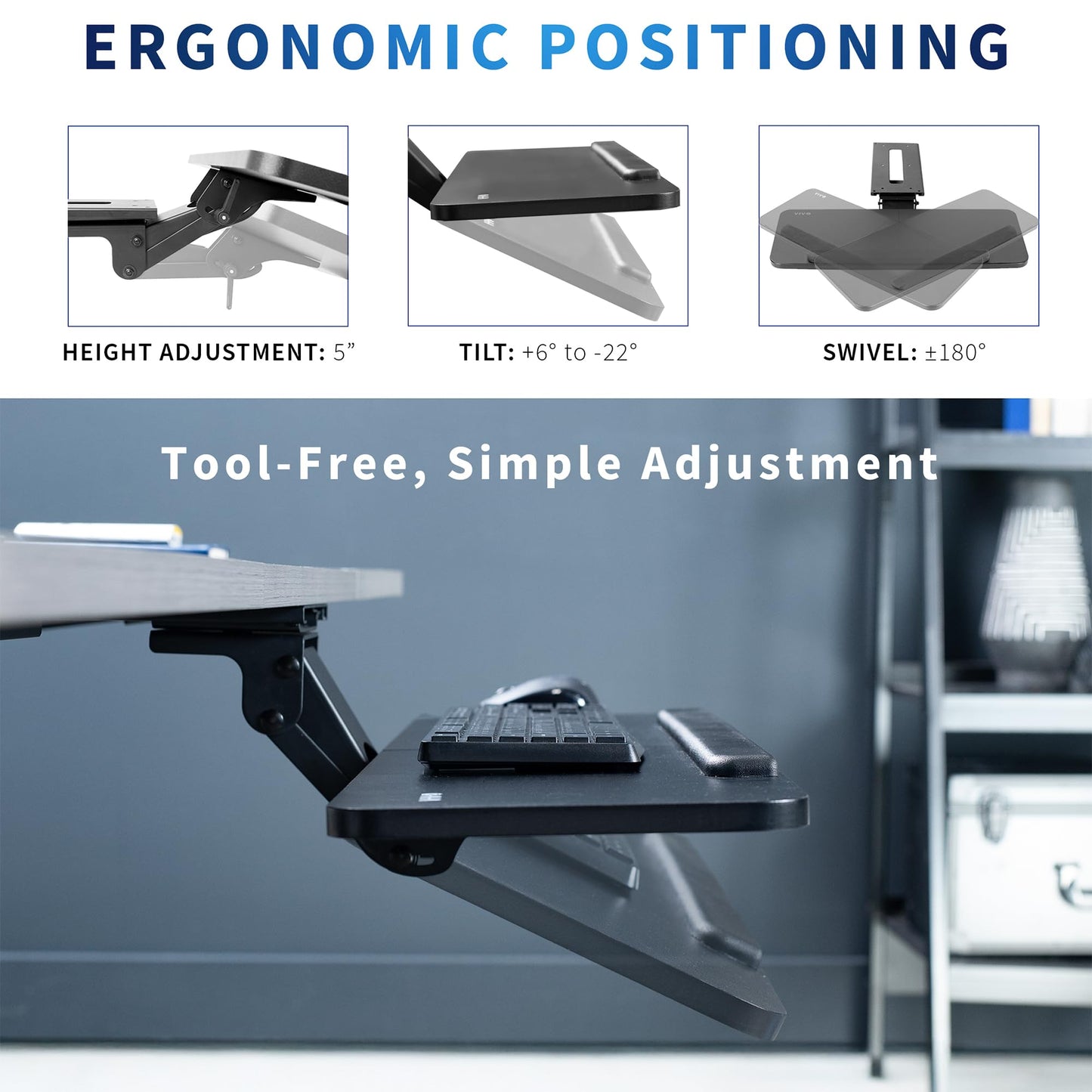 VIVO Adjustable Computer Keyboard & Mouse Platform Tray Ergonomic Under Table Desk Mount Drawer Underdesk Shelf (MOUNT-KB03B)
