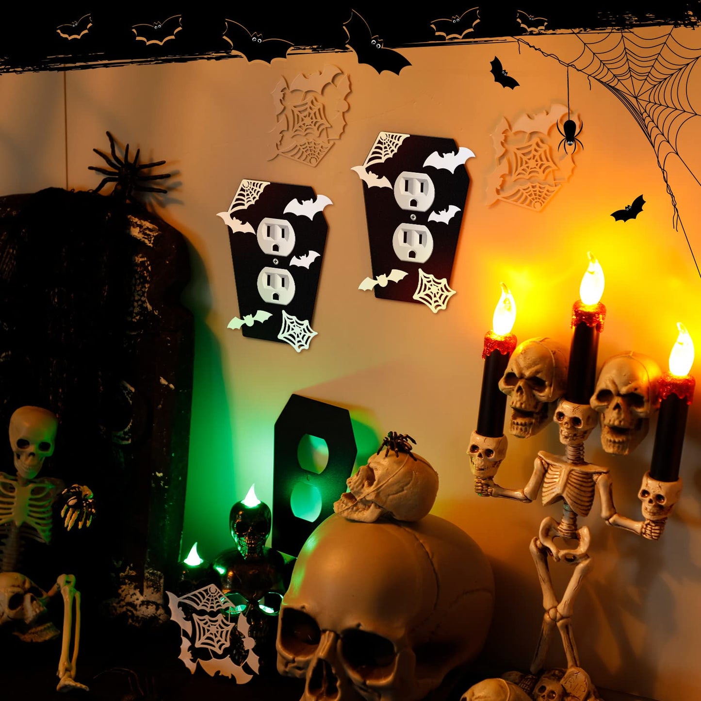 Peryiter 3 Pieces Gothic Coffin Light Switch Cover Wall Plate Gothic Halloween Decor Switch Cover Coffin Outlet Light Goth Bat Wall Plate Outlet Accessory for Bedroom Home Office(Elegant Style)