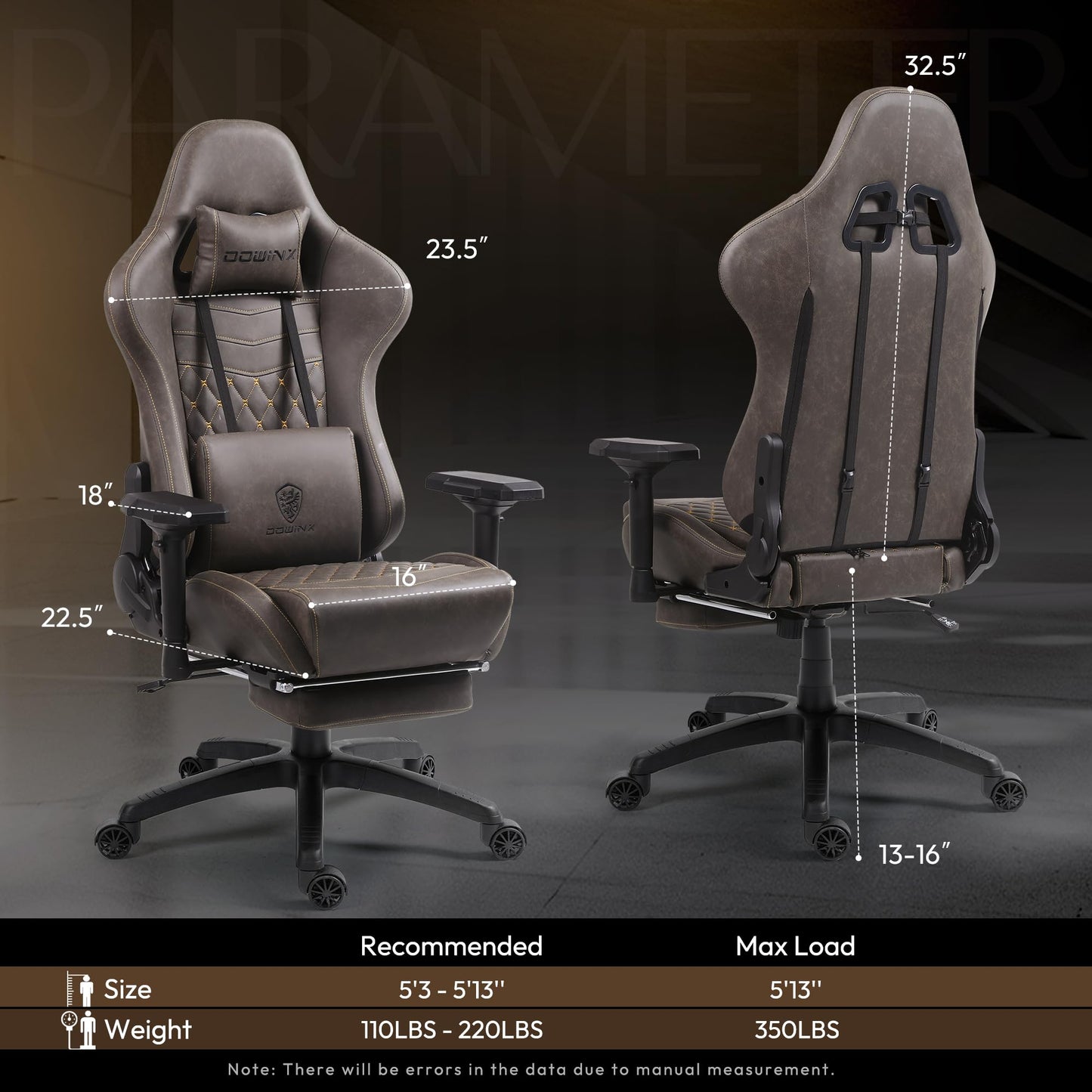 Dowinx Gaming Chair Big and Tall, Ergonomic Computer Chair with 4D Armrests and Footrest Massage Lumbar Support, High Back Comfortable Gamer Chair for Adults 350Lbs PU Leather for Office Game, Brown