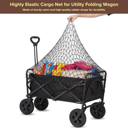 Kaskawise Small Cargo Net for Collapsible Foldable Wagon, Beach Cart, Garden Cart Cover Net - Elastic Mesh Heavy Duty Nylon Net with 6 Hooks - Outdoor Wagon Accessories (35.5"×23.6", Black)