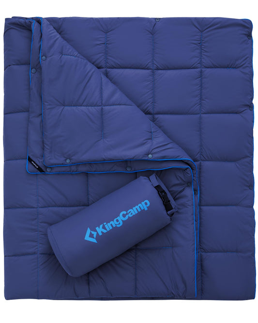 KingCamp Ultralight Camping Blanket, Packable Down Alternative Puffy Wearable Blankets Weatherproof Warm Package Quilt with Snap Buttons for Outdoor Hiking Travel Picnic Stadium (69" L x 53" W, Navy)