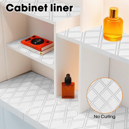 Drawer and Shelf Liner for Kitchen Cabinets Non-Adhesive Cabinet Liners for Shelves Strong Grip Non Slip Waterproof Cupboard Liner for Dresser Refrigerator, Bathroom,Silver Geometric,17.5IN X 10FT