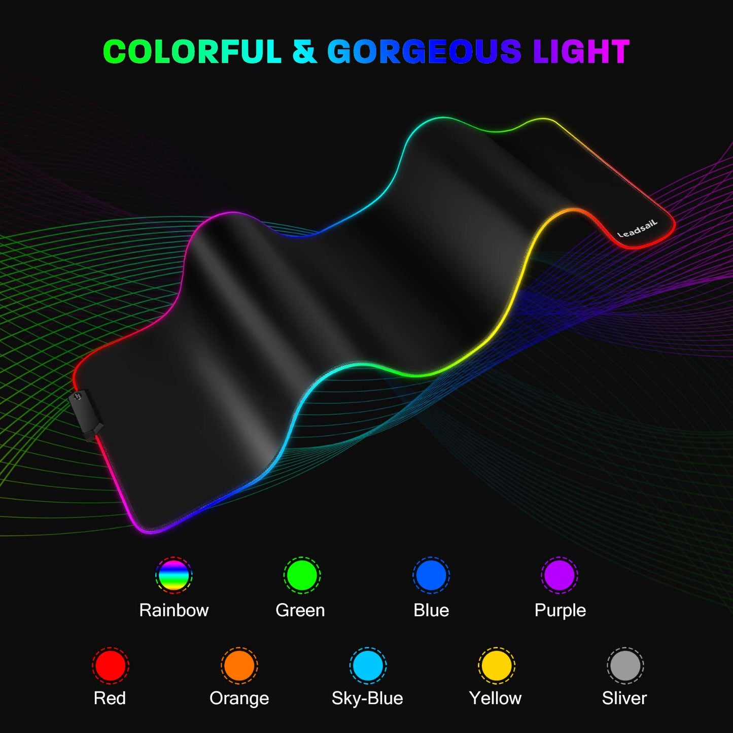LeadsaiL RGB Gaming Mouse Pad, 15 Light Modes LED Soft Extra Extended Large Mousepad, Non-Slip Rubber Base Computer Keyboard Mouse Mat with Durable Stitched Edges- 31.5 X 12 Inch (RGB Black)