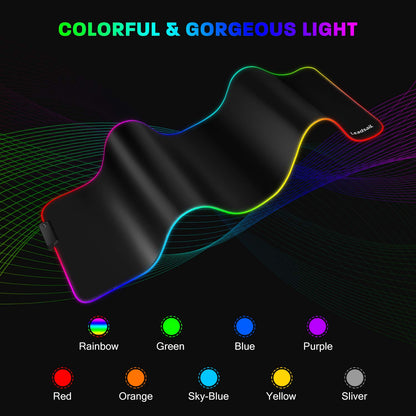 LeadsaiL RGB Gaming Mouse Pad, 15 Light Modes LED Soft Extra Extended Large Mousepad, Non-Slip Rubber Base Computer Keyboard Mouse Mat with Durable Stitched Edges- 31.5 X 12 Inch (RGB Black)