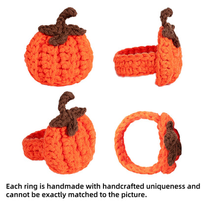 D-buy Set of 4 Pumpkin Napkin Rings, Fall Napkin Rings Thanksgiving Halloween Napkin Ring Holder, Handcrafted Crochet Napkin Holders for Thanksgiving Dinner Table Décor (4, Orange)