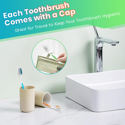 30 Pack Bulk Toothbrushes with Covers, Individually Wrapped Tooth Brush Pack for Adults & Kids, Disposable Toothbrush Medium Soft for Travel, Donations, Hotels