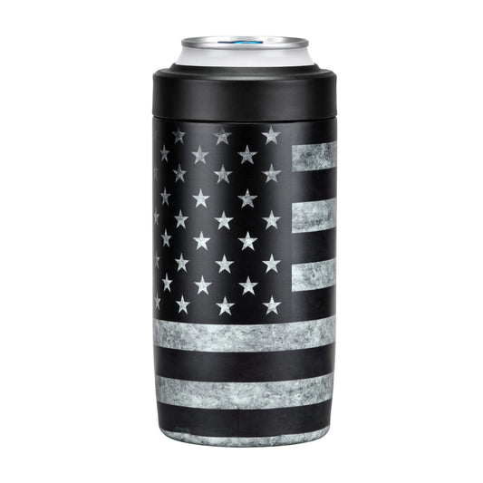 4-in-1 Slim Can Cooler Easy to Hold Insulated Beer Can Holder Double-walled Stainless Steel for All 12 Oz Cans Gift (Black America Flag 2)