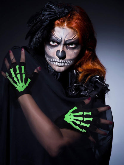 Cooraby Halloween Skeleton Gloves Glow in the Dark Knitted Mechanic Gloves