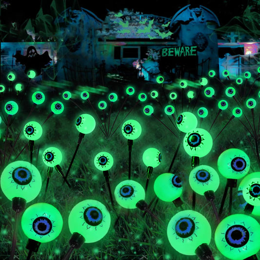 2025 Upgraded 6 Pack Halloween Decorations Outdoor, Green Solar Eyeball Lights, 36 LED Eye Balls Swaying Firefly Light Waterproof (Soft Glowing or Steady on) for Garden Lawn Pathway Grave Yard Decor
