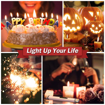 Electric Candle Lighter - Rechargeable USB Arc Windproof Flameless Plasma Lighter With Long Stick, Rope and Ring - No Butane Fluid - Perfect for BBQ, Camping, Kitchen Stove - Pink