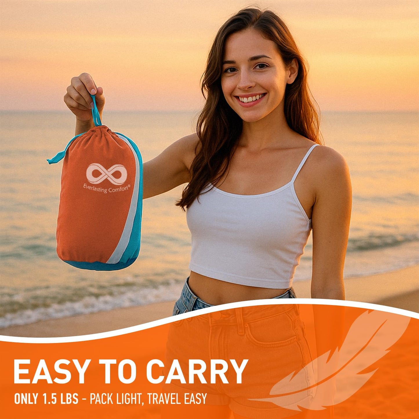 Everlasting Comfort Extra Large Beach Blanket Waterproof & Sandproof - 128" x 108"/10.7ft x 9ft - Lightweight Beach Mat, Picnic Mat, Camping Blanket for 10 People - Ideal for Festivals - Orange