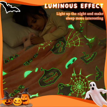 inhand Halloween Blanket Gifts Glow in The Dark Blanket and Toys for Kids Spider Webs Pumpkin Ghost Spooky Plush Soft Halloween Decorations Throw Blanket for Kids to Party Sofa Bed Living Room 50"X60"