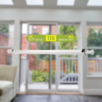 Ideal Security SK110 Patio Door Security Bar with Child-Proof Lock, Adjustable 25-48 inches for Ventilation, White