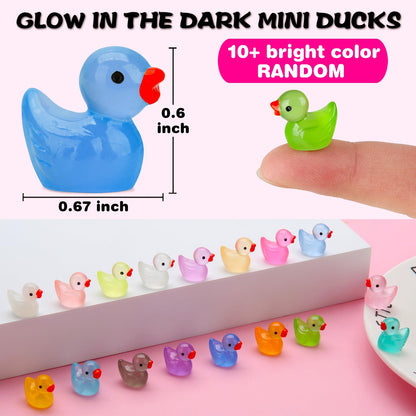 GWAHSA 240pcs Luminous Mini Resin Ducks, Tiny Duck Bulk Glow in The Dark Small Plastic Miniature Ducks Figures for Dollhouse Decor Micro Garden Home Landscape Aquarium Craft Gifts Party Favors Toys