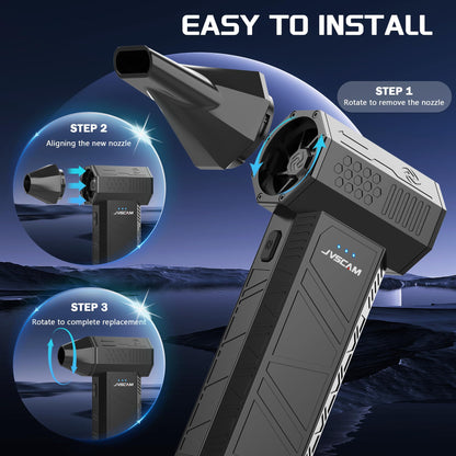 JVSCAM Compressed Air Duster - Electric Air Duster with Brushless Motor - 3 Gear Adjustable Cordless Air Blower - Rechargeable Air Duster for PC, Keyboard, Car, Outdoors, Home (X3)