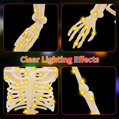 2 Pack 36 Inches Halloween Skeleton Decoration, 3 FT Light Up Halloween Skeletons Full Body with Movable Posable Joints for Decor Outdoor Indoor Yard Garden Lawn (with White Light)