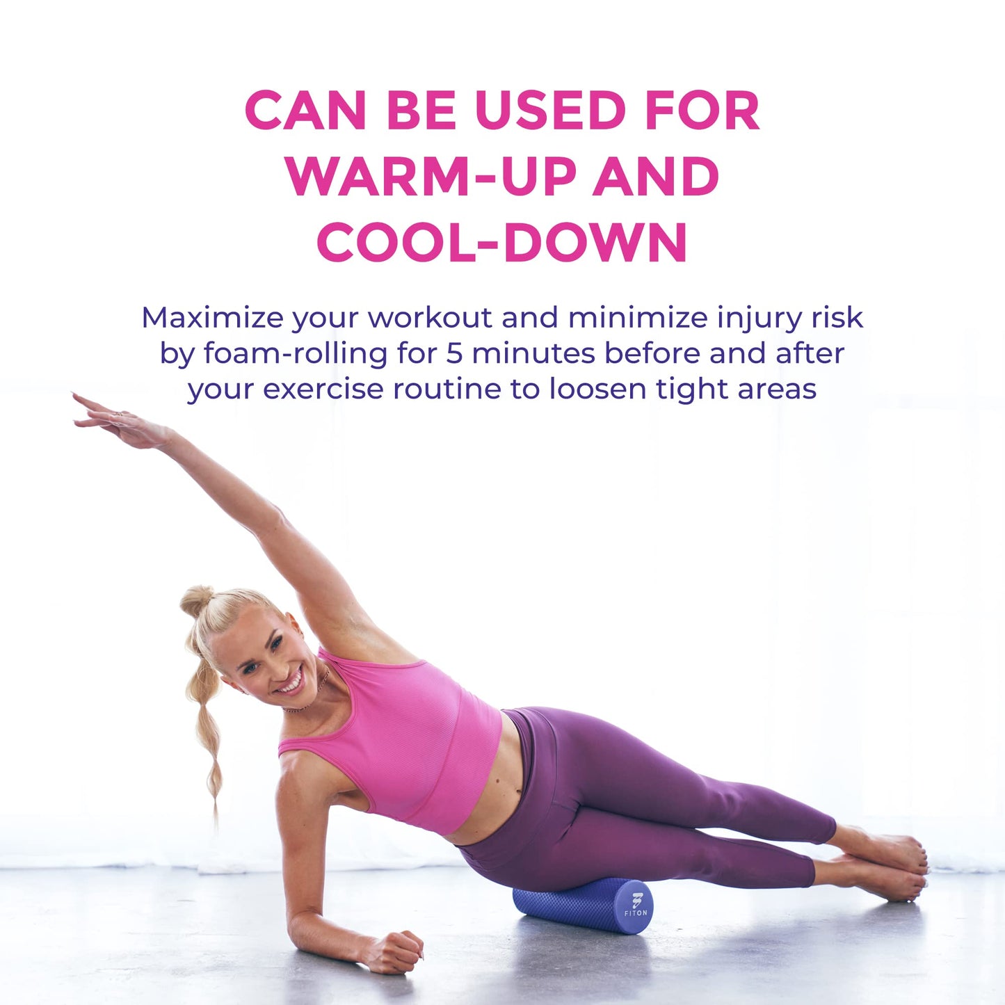 FitOn Recovery Foam Roller - High Density Travel Foam Roller for Muscle Massage and Deep Tissue Relief - Compact and Portable for Exercise, Travel, and Fitness - 12"x4", Purple